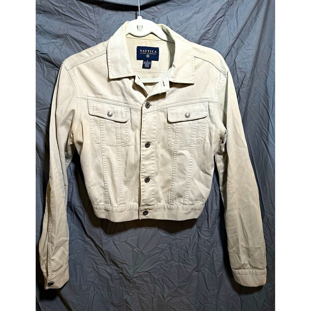 Nautica Jeans Company Men's Beige Trucker Jacket S Button Point Collar Pockets